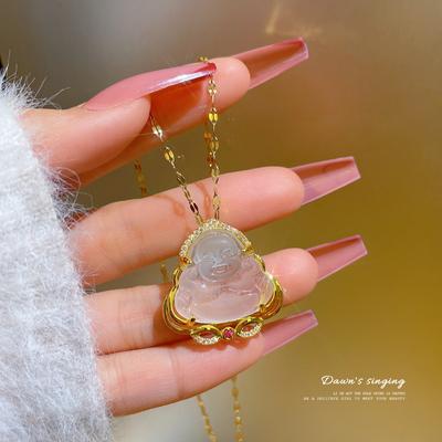Geely Jade Small Buddha Pendant Zircon Necklace Female Kuaishou Live Streaming Source Maitreya Buddha Clavicle Necklace