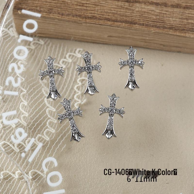 Luxury Zirconia Rhinestone Cross Nail Art Decorations - Dark Retro Style Press-on Nails