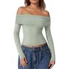 European and American Women's One-Shoulder Long-Sleeve Milk Silk T-Shirt - Elegant and Stylish Design