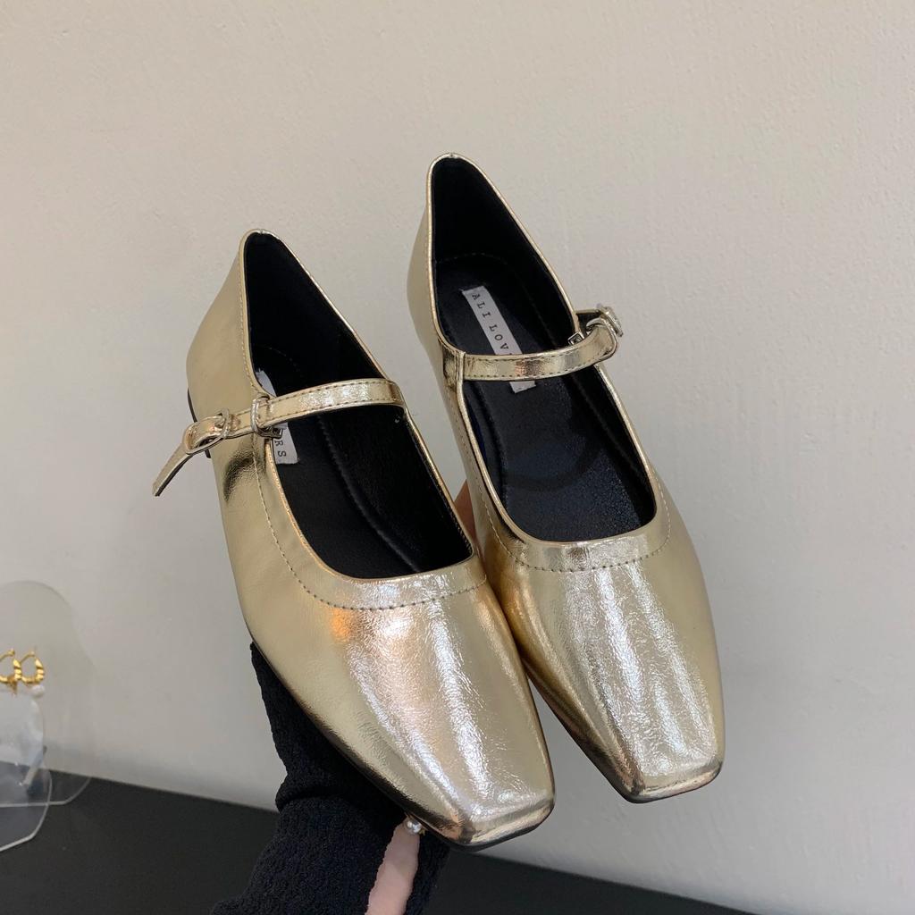 Fashion Bailamos Spring New Women Flat Shoes Fashion Gold Ladies Soft Flat Heel Mary Jane Shoes Casual Outdoor Dress Ballerinas Shoes