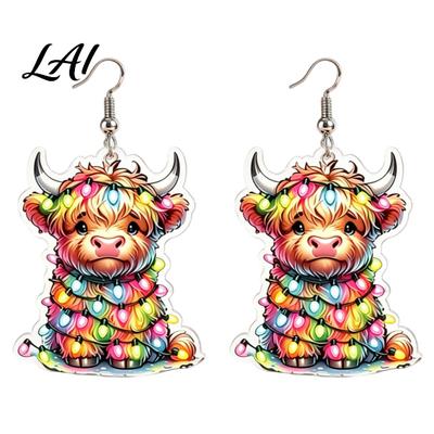 Acrylic Dangle Jewelry 1 Pair Highland for Women Earrings Cow Christmas Cute Scottish Cattle Festive Party Ear Hooks Drop Earrings Cartoon
