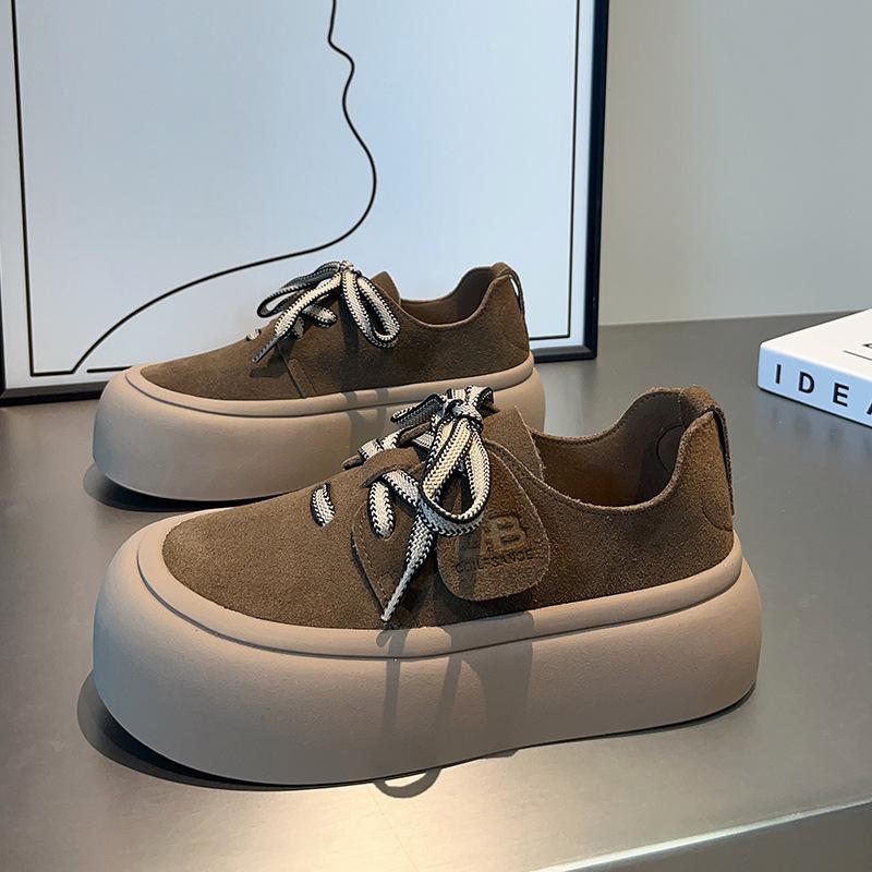 Schuhe Damen Vollrindleder Taschenkopf neu Herbst und Winter weichsohlige Einzelschuhe dicksohlige flachsohlige Schnürschuhe Boken Damenschuhe