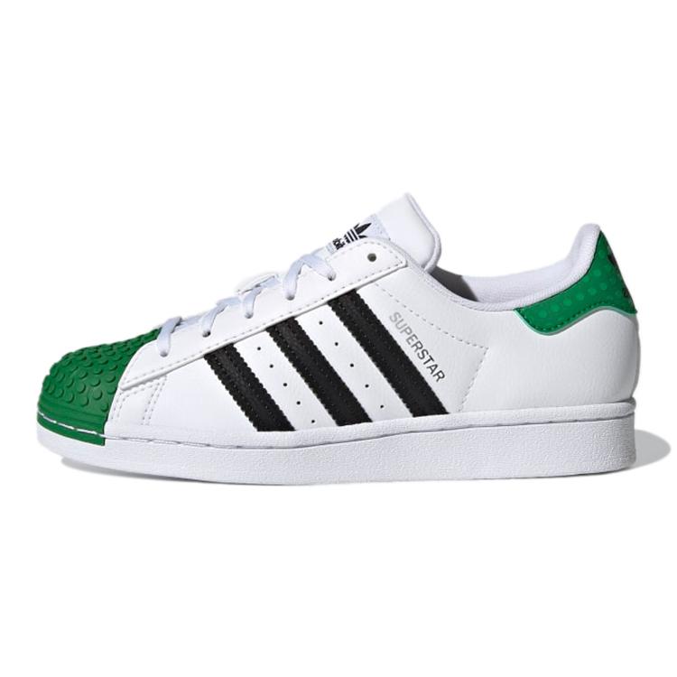 

LEGO x Adidas Originals Superstar J Slip Resistant Low top Kids Skateboarding Shoes White Black Green H03957 35.5