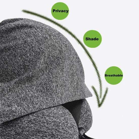 Travel Neck Pillow with Hood Memory Foam U-shaped Pillow with Adjustable Drawstring Breathable Neck Cushion for Airplane Car Long Flights Road Trips
