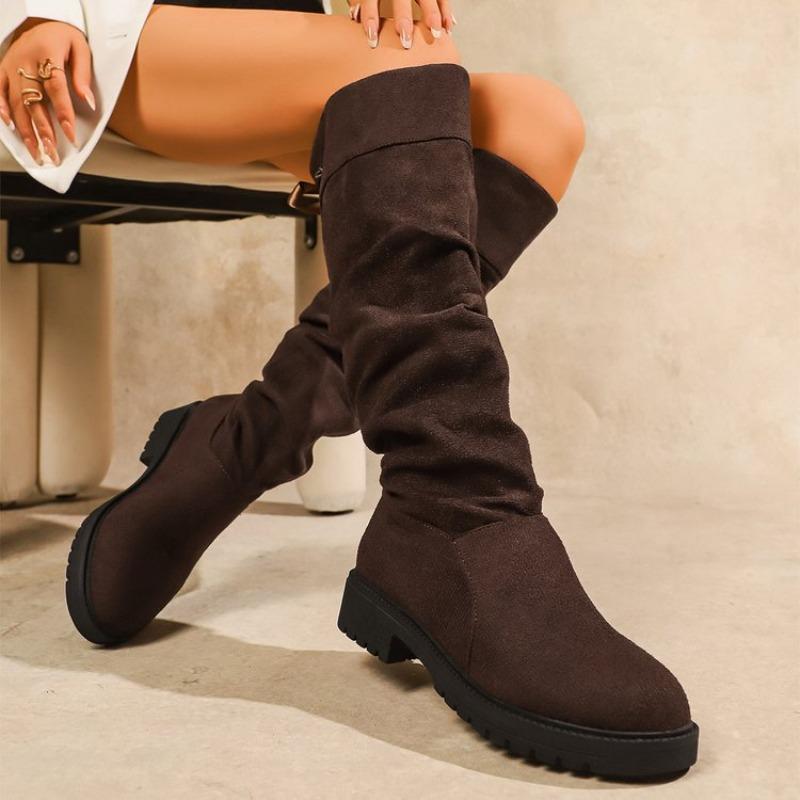 Back Lace-up Shoes, High Boots, Women's Thick Heels That Don't Reach The Knees, Long Boots, Slimming Boots