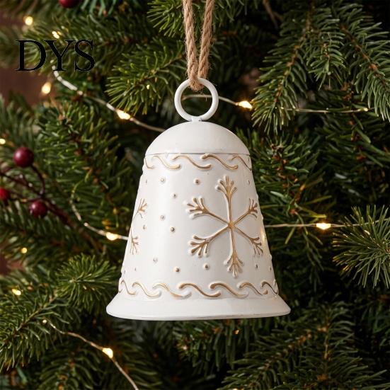 Christmas Garland Accessories Large Bell with Snowflake Design, Metal Hanging Ornament Heavy Duty Bells Jute Rope for Home, Garden, Holiday