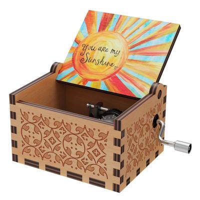 Rotary Handle Wooden Music Box You Are My Sunshine Mini Mechanical Musical