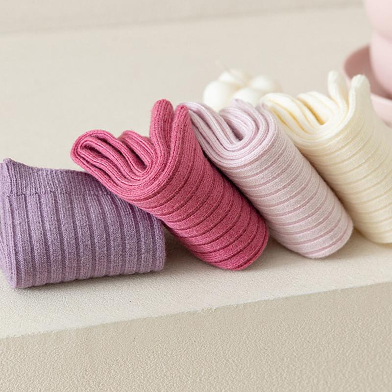 4 Pairs/Lot Children Warm Socks Autumn And Winter New Japanese Solid Color Kids Socks Baby Warm Socks For Boys And Grils