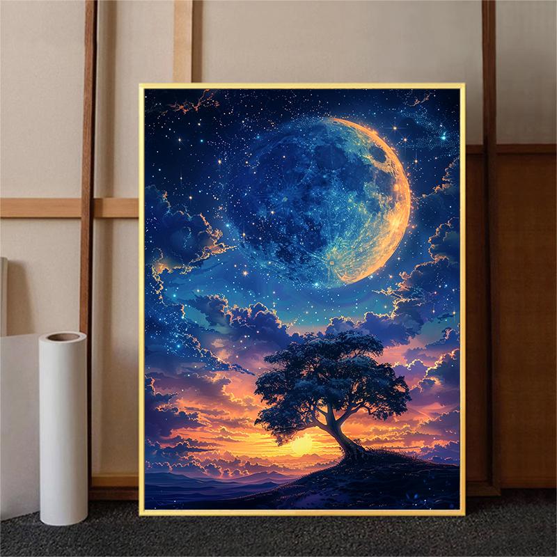 5d DIY-diamantmaling korssting Stjernehimmel Tre Landskap Diamantbroderi Mosaikk Full Rund Drill Hjem Dekor