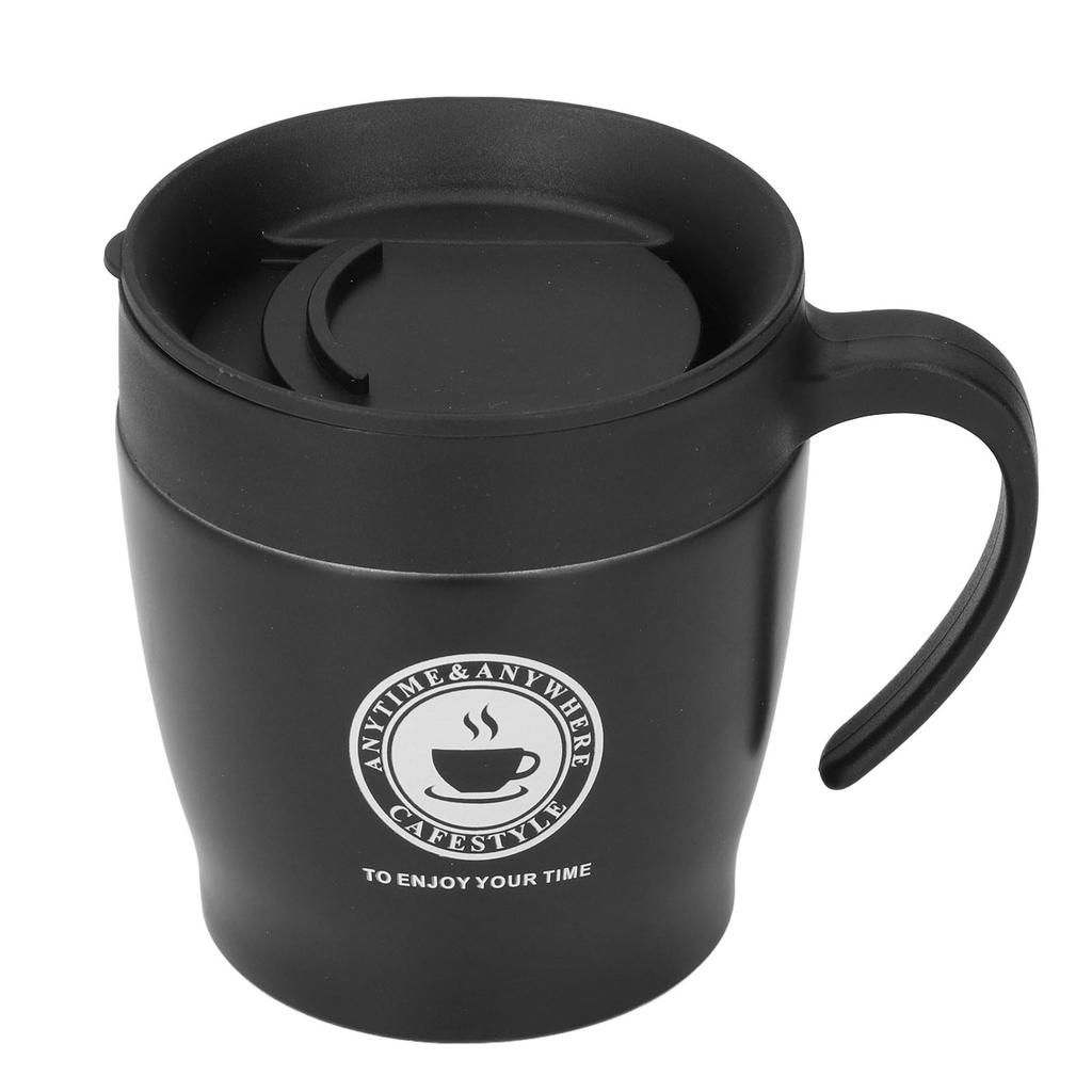 Kaffeebecher 330ml Griff Tragbar Edelstahl Wärmedämmwirkung Heißwasserbecher BüroSchwarz