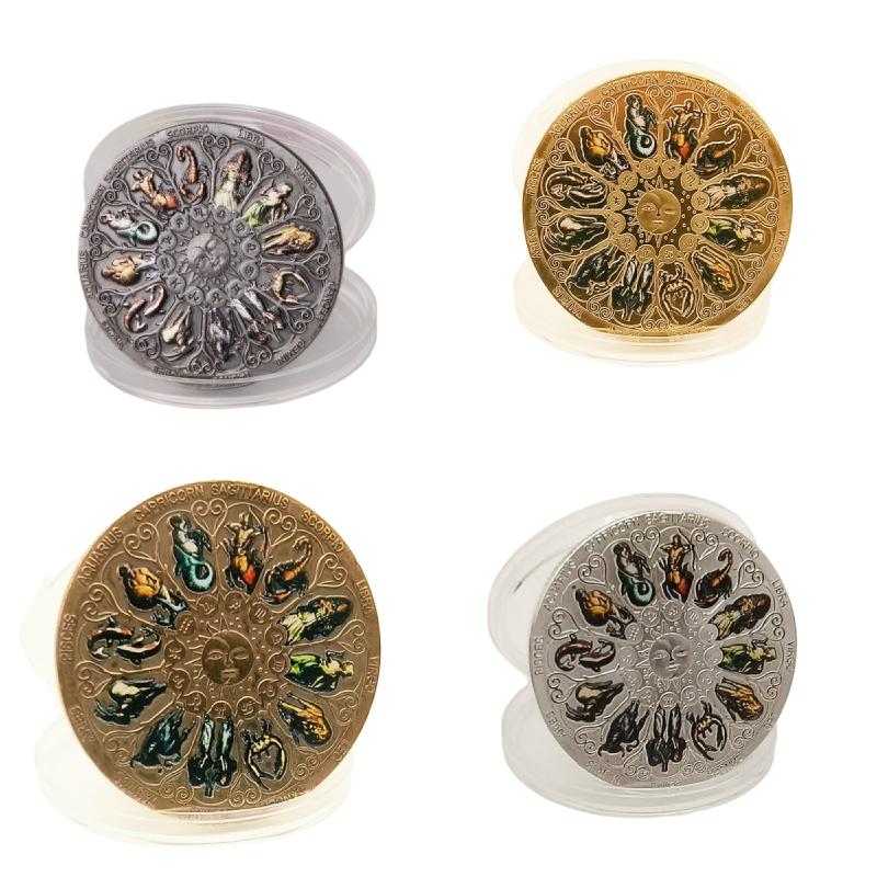 1 Piece Twelve Zodiac Signs Lucky Souvenir Coin Goddess Guardian Art Gift for Astrology Lovers Collection