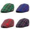 Women's British Style Color-Block Plaid Painter Hat - Versatile Cotton Cap for Spring & Autumn
