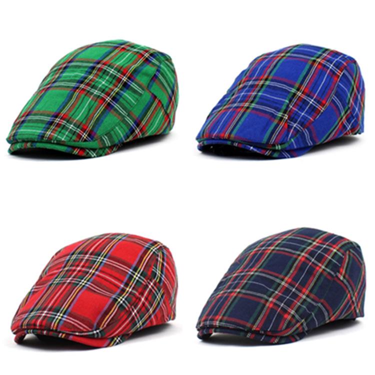 Women's British Style Color-Block Plaid Painter Hat - Versatile Cotton Cap for Spring & Autumn