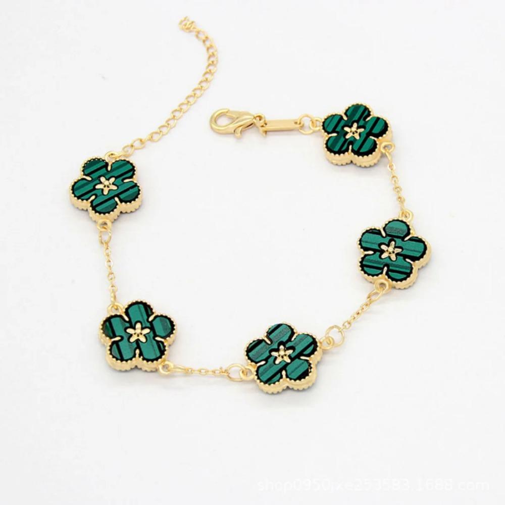New Boho Sweet Five Leaves Flower Bracelets for Women Korean Charm Double Sided Metal Bracelet Wedding Party Luxury Jewelry Gift