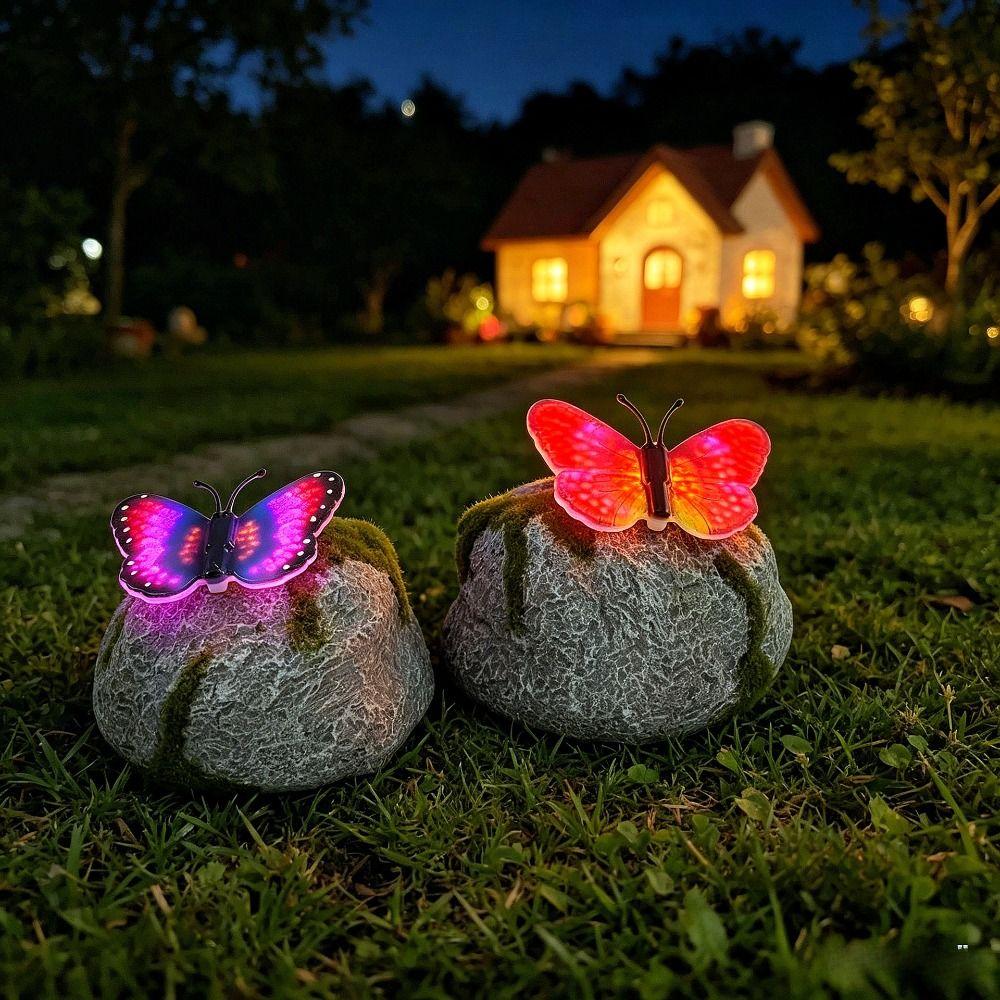 Simulation Stone Solar Butterfly Stone Lamp LED Light Imitation Stone Shape Outdoor Garden Landscape Light Butterfly