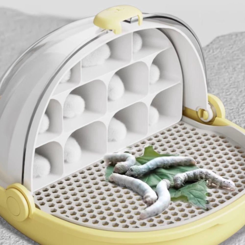 Breathable Hole Silkworm Breeding Box Folable Handle Plastic Insect Habitat Cage Visible Door Silkworm Observation Cabin Student