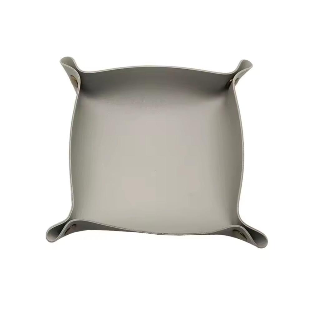 1pc 9.84inX9.84in Leather Storage Box Desktop Storage Tray Jewelry Cosmetic Key Stuff Storage Basket Folding Table Organizer