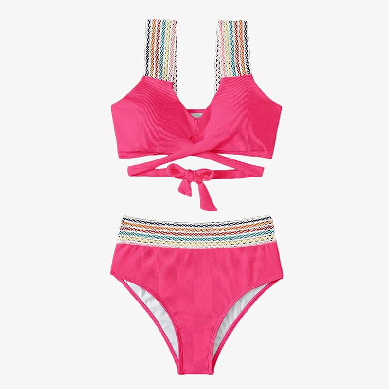 

Riseado Ribbed Sexy Bikini Set High Waist Women Swimwear White Swimsuit Bathing Suits Summer Beachwear Female Biquinis S ярко-розовый