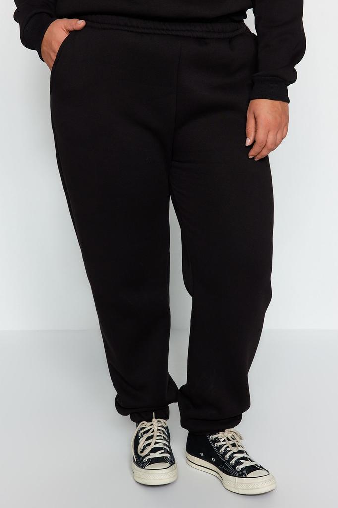 Women's Plus Size Tracksuit Set Black Thick Fleece Inside Knitted Tracksuit Set