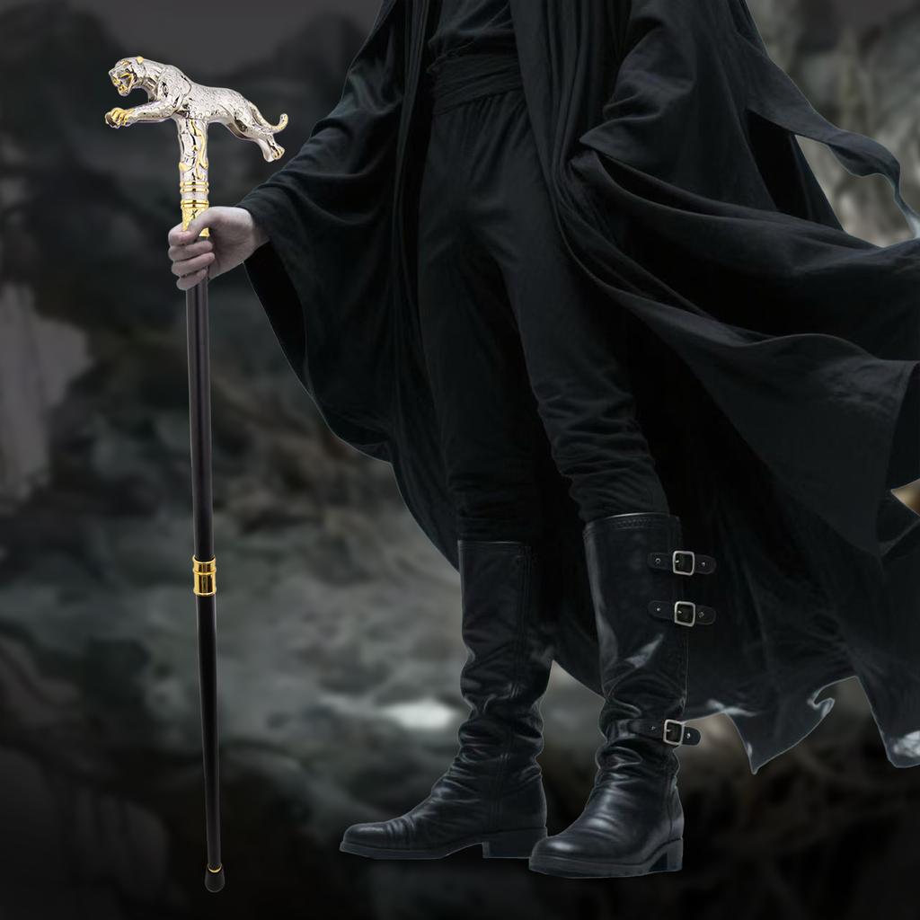 Zlatobílý běžící levhart s ocasem Hůlka Dekorativní Cosplay Párty Módní hůlka Halloween Berla Hůlka 94cm