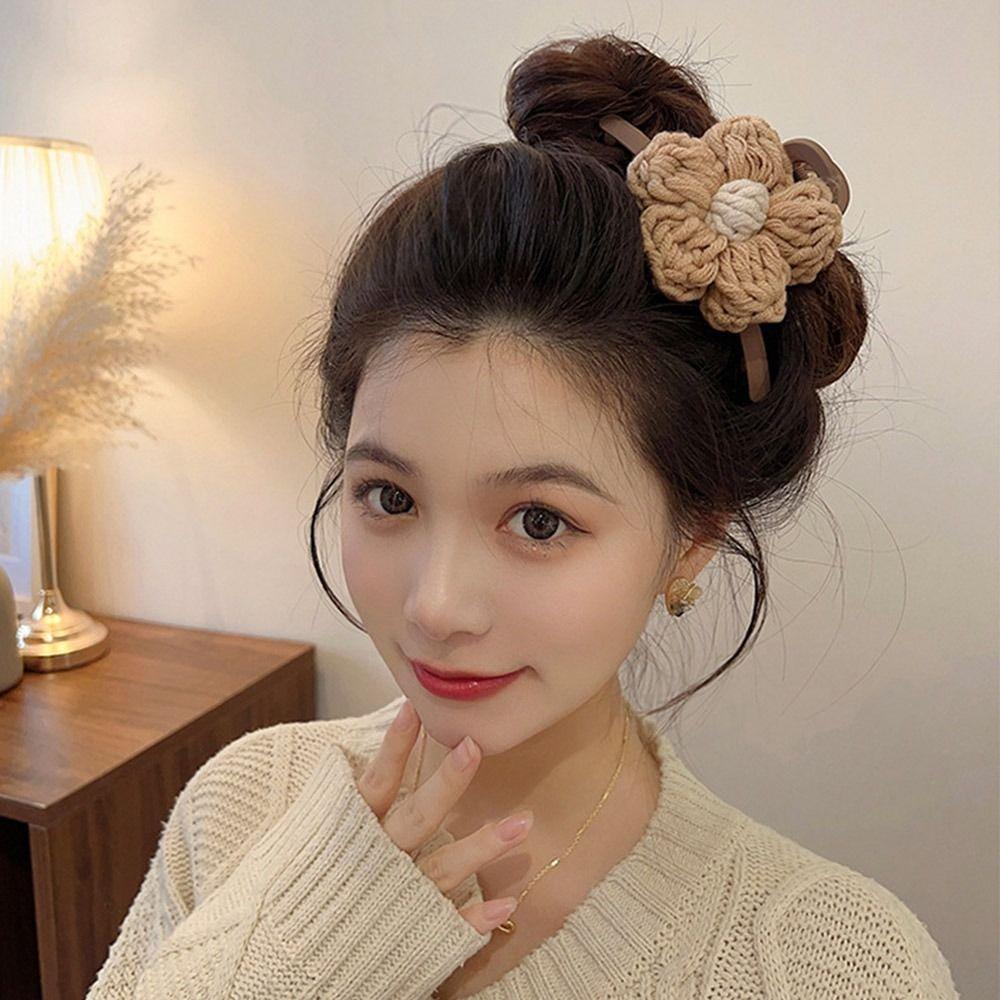 Wollblumen Hai-Haarspange Weben Hai-Klammer Elegante Pferdeschwanz-Haarnadel Mädchen