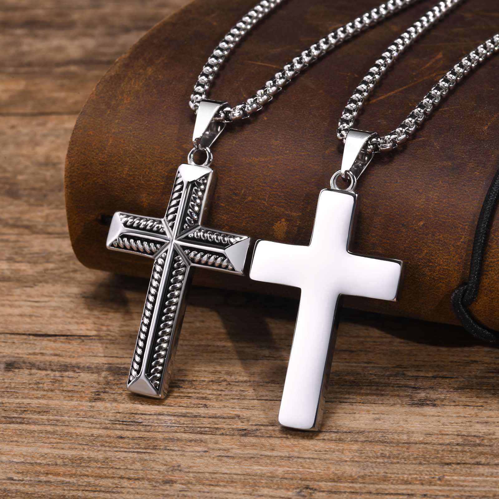 Cool Stylish Cross Necklaces for Men, Waterproof Stainless Steel Prayer Religious Cross Pendant Collar, Christian Jewelry 70cm