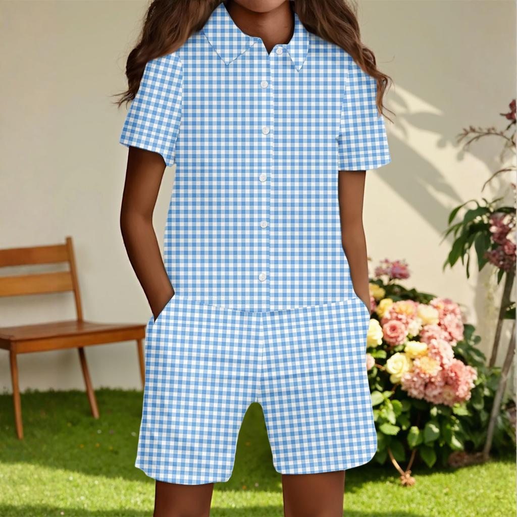 Children's Casual Fashion Shirt Button Top Shorts Set