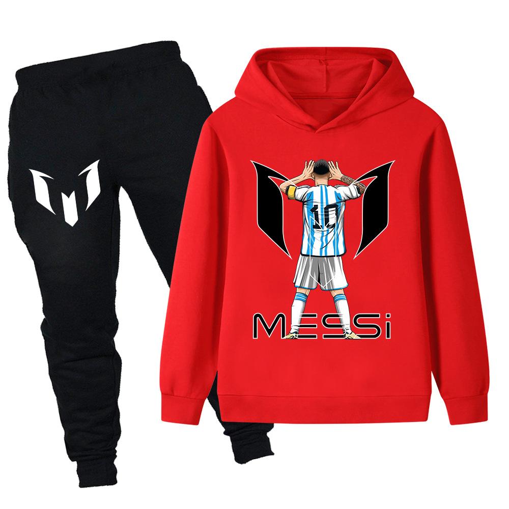 Messi Kreatywny Wzór Zestaw z Długim Rękawem Chłopięcy Casualowy Sportowy Top + Spodnie Dwuczęściowy Jesienno-Zimowy Wygodny Ciepły Zestaw Bluza