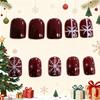 Christmas Red Press On Nails, Short Square Fake Nails with Snowflake & Gift Box Design, Festive Reusable Acrylic Nails for Women, Bulk Wholesale