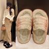New Autumn Fluffy Slippers Women's Fashion Thick-bottomed Plush Casual Cotton Slippers Women