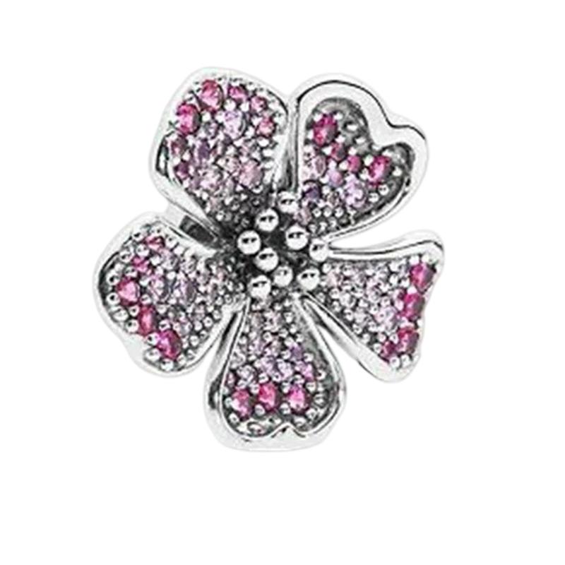 Pink Flowers Series Charm Beads Daisy Flower Clip Cherry Blossom Rose In Bloom Fit Original Bracelets Diy Jewelry Gifts