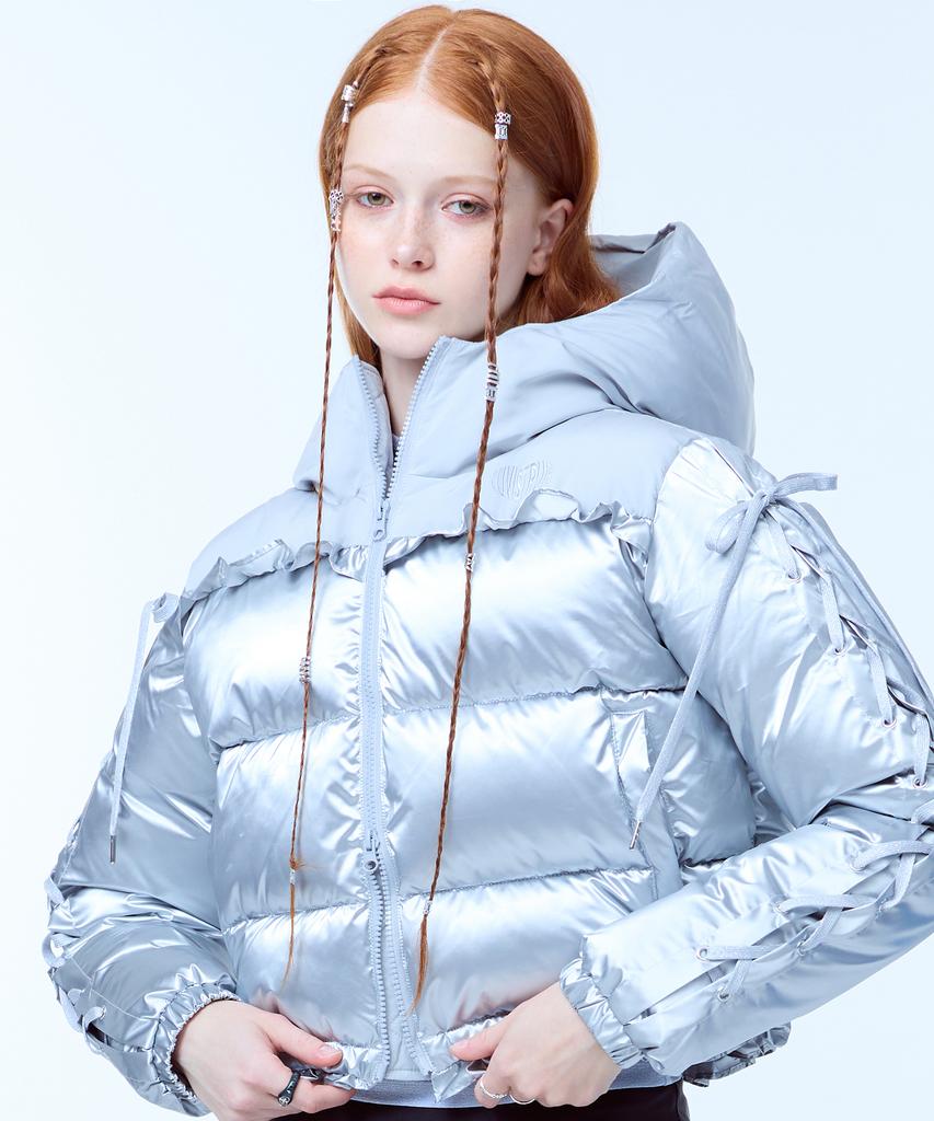 Luvistrue Am Ribbon Frill Puffer Jacket(Silver)