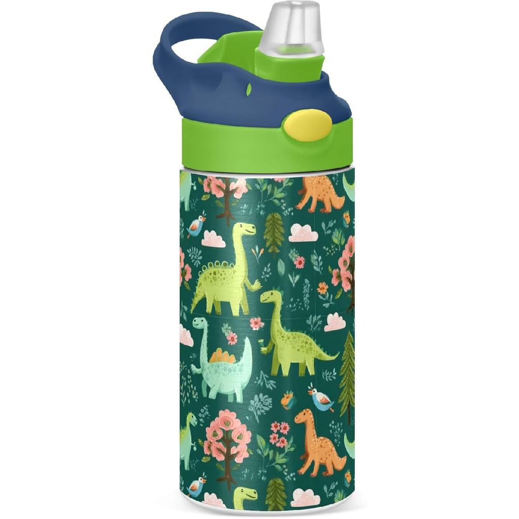 Boccsty Bright Race Car Truck Kids Water Bottle with Straw Lid Sport Cars ulated Stainless Steel Reble Tumbler for Boys Girls Toddlers 12 oz Green