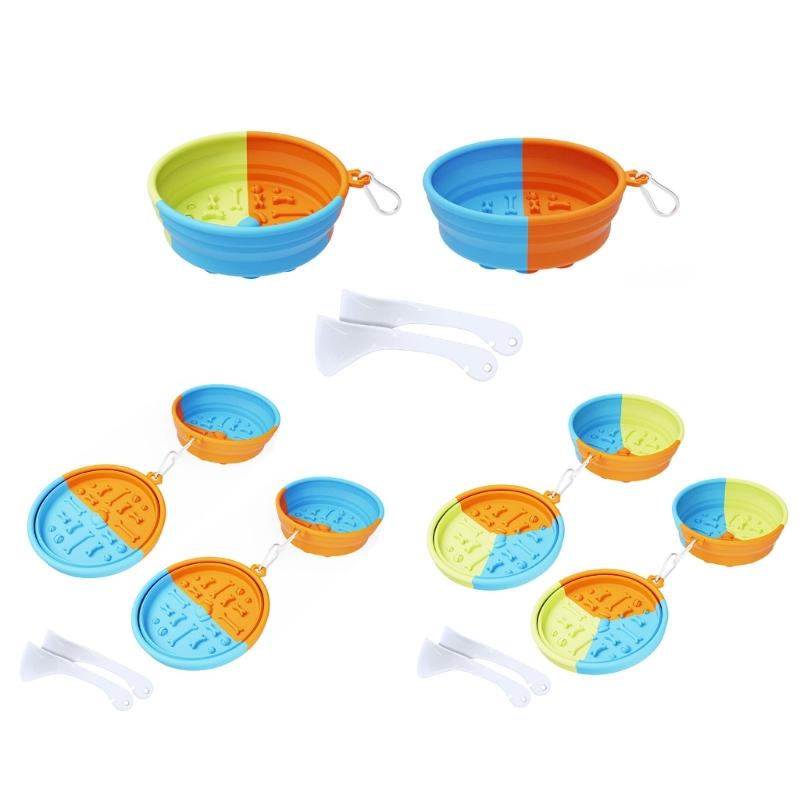 Dog Slow Feeding Bowl Set Silicone Pet Food Bowl Dog Outdoor Travel Water Bowl Foldable Food Feeder Bowl Dog Dish 2pcs