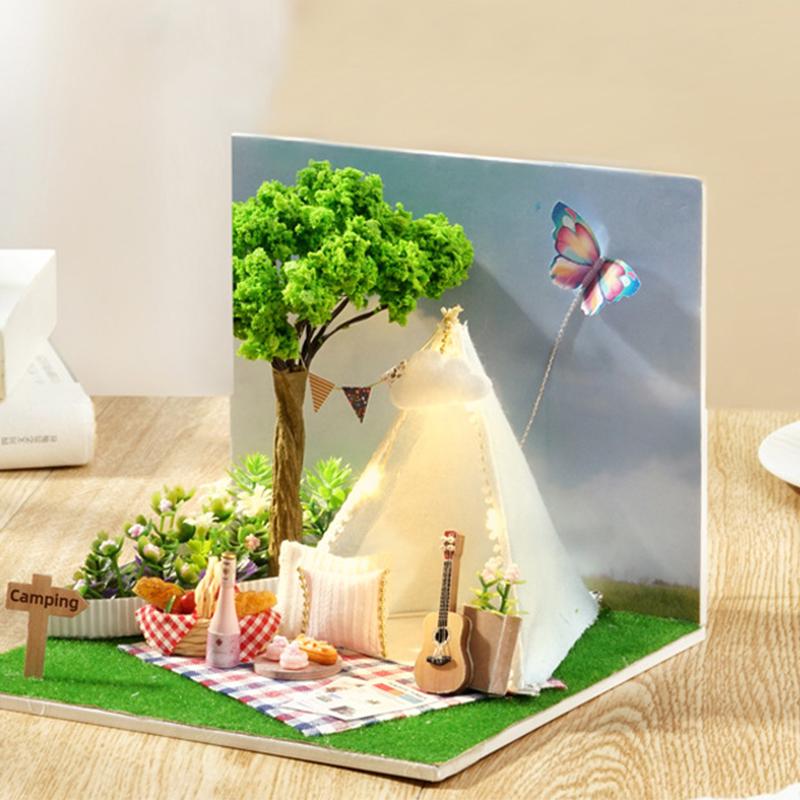 Wooden Mini Miniature Doll House DIY Small House Kit Production Room Princess Toys Home Bedroom Decoration with Furniture Gifts