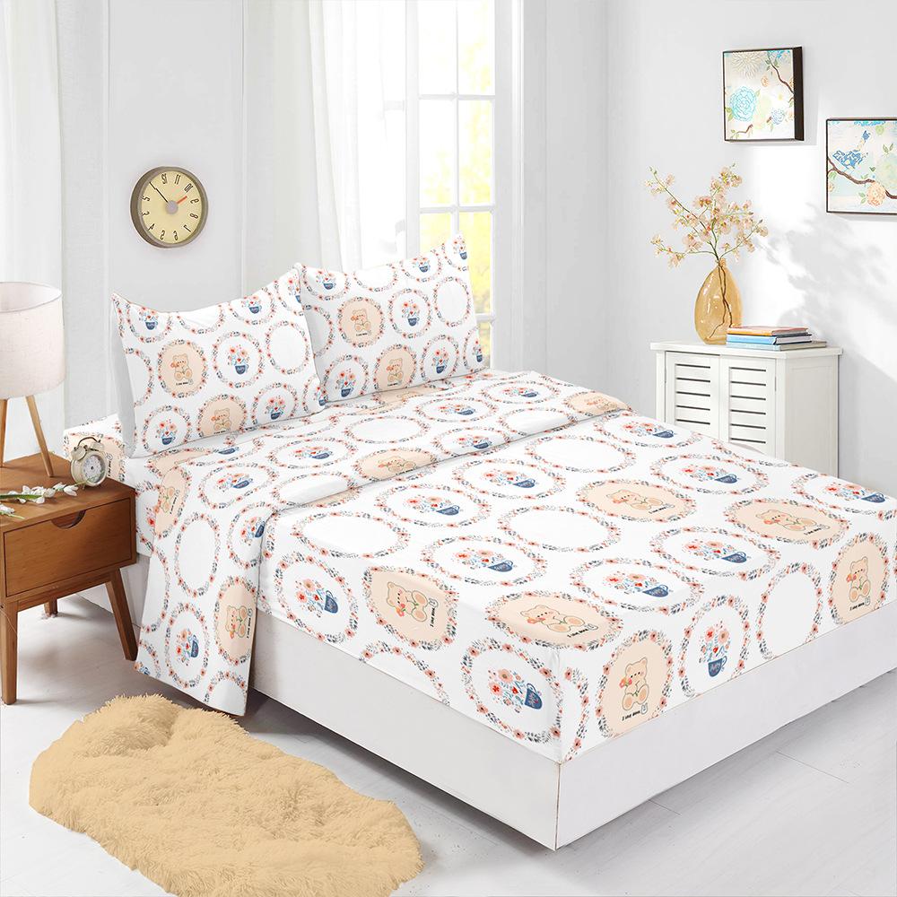 

Four-Piece Mattress Sheet Digital Printing Small Fresh Mattress Protective Cover Bedding (90cm * 190cm * 40cm) Pillowcase * 1