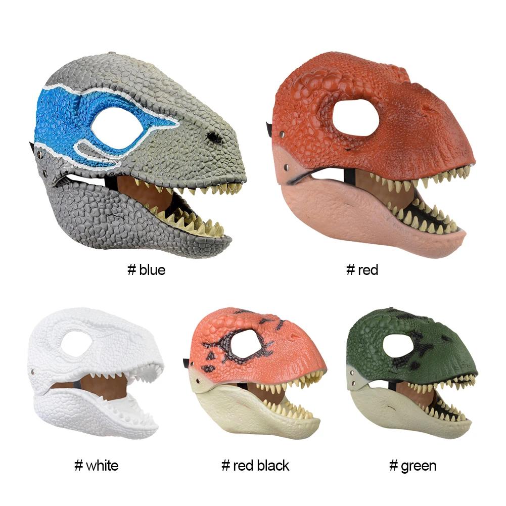 Máscara de Dinosaurio 3D Raptor Realista Dino Mandíbula Móvil Máscara de Dinosaurio PVC de Alta Calidad Cubrecabezas Halloween Juguete para Niños Regalo de Carnaval
