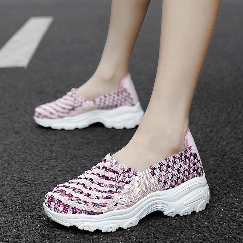 Summer Moccasin Pink Beach Shoes Women Multicolor Casual Weave Slip on Braided Elevator Sneakers Plus Size