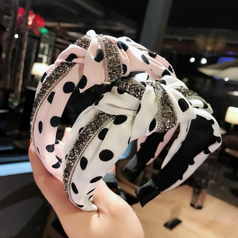 New polka-dot knotted headband wide-brimmed diamond hairband fabric light luxury hair accessories
