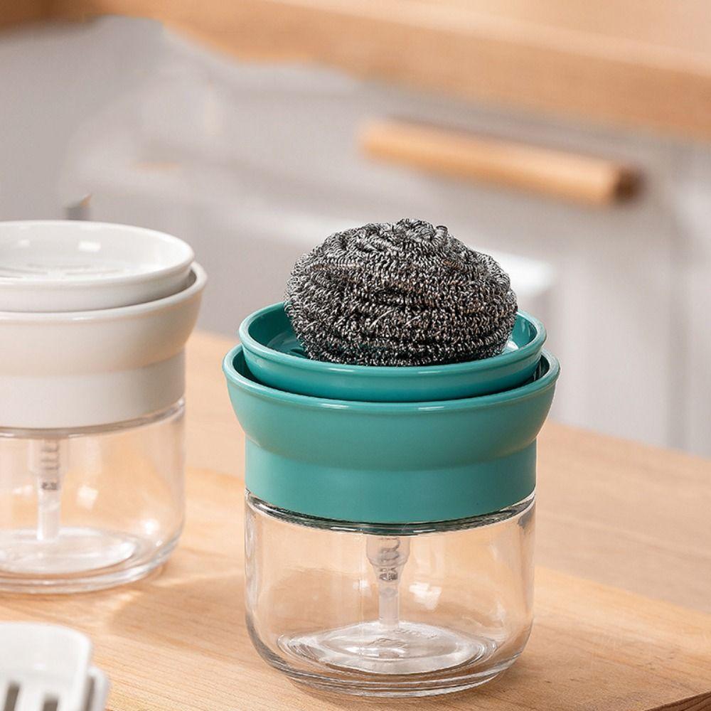 280ml Spülmittelspender mit Schwammhalter Einfach zu drückende Küchen-Spülmittelbox Abnehmbarer Glas-Drucktyp Seifenspender