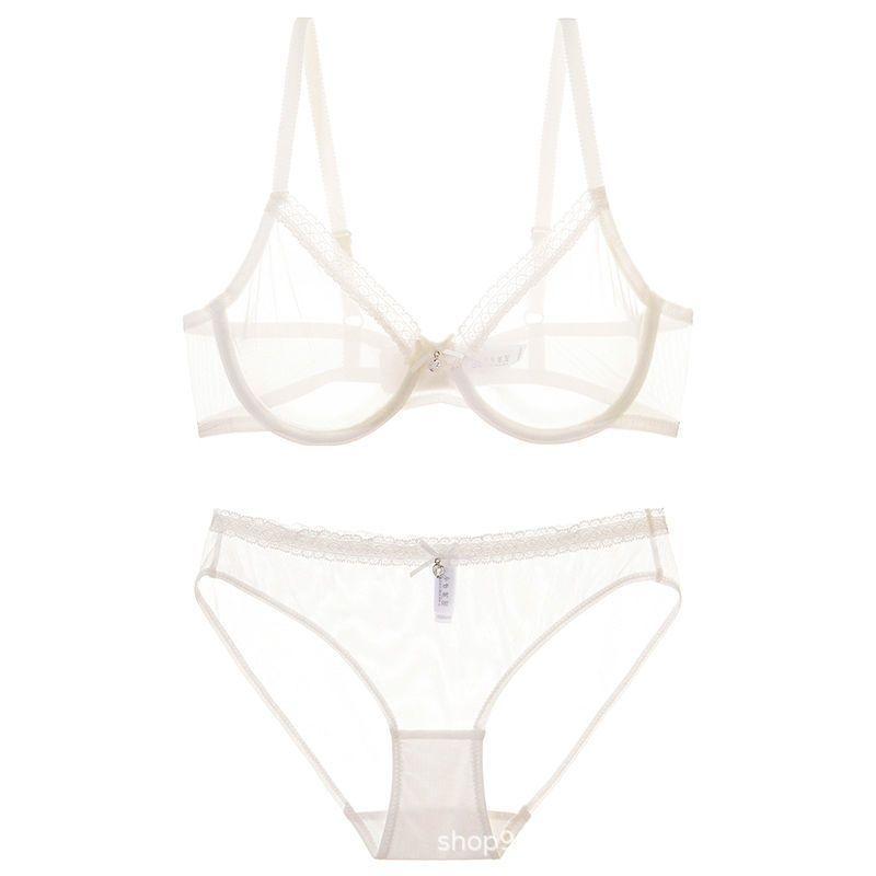Sexy Underwear Women's Small Breasts Gather, Big Breasts Show Small Thin Bras, French Pure Lace Soft Steel Ring Bra Set