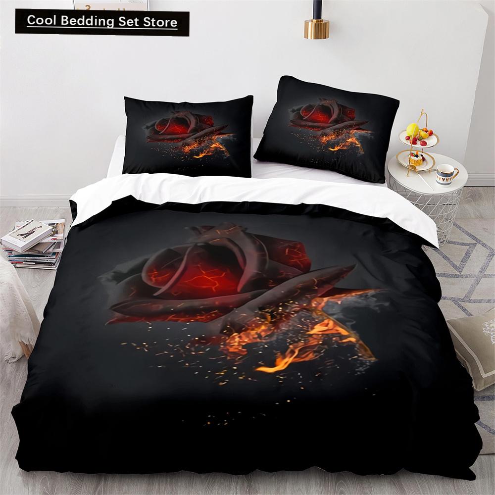 Red Rose King Queen Duvet Cover 3D Beautiful Flowers Theme Bedding Set for Women Girls Romantic Floral Quilt Cover Pillowcase