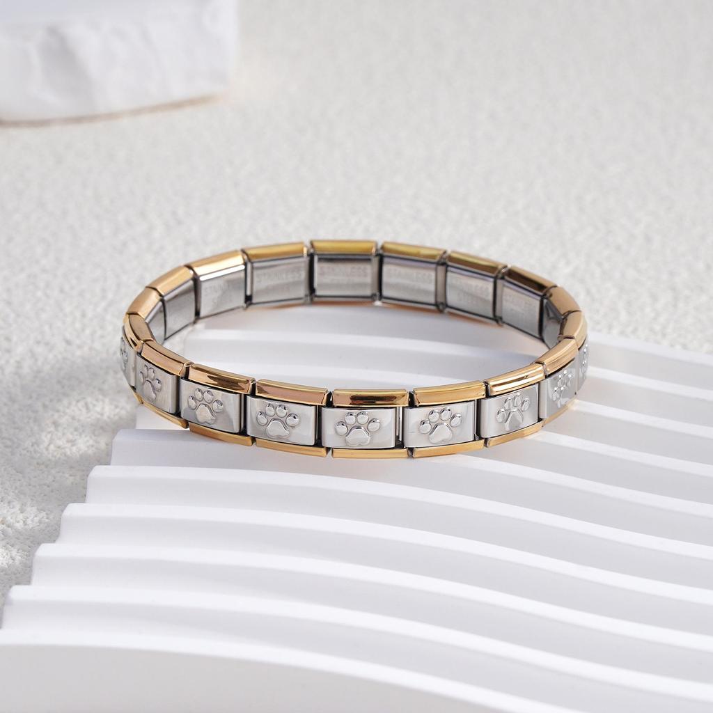 Italian Stainless Steel Love Heart & Star Modular Bracelet - Detachable Elastic Watch Band, European & American Fashion.