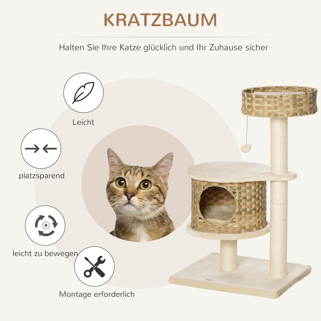 Cat Tree 95 Cm Cat Tower with Cave, Play Ball, Sisal Posts, Large Platform, Multi-Level Cat Scratching Tree, Climbing Tree, for Cats Under 5 Kg