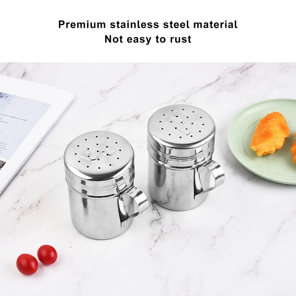 2PCS Stainless Steel Salt & Peppers Set Professional S Shape P Shape Seasoning Bottle with Handle Dishwasher Safe