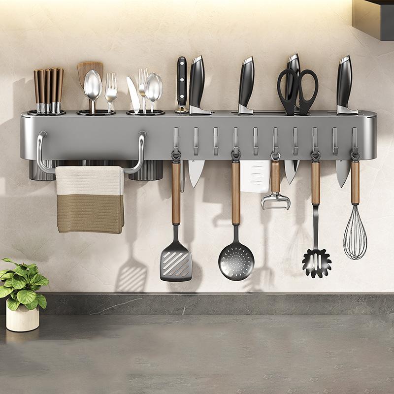 Kitchen Organizer Wall-Mounted Multifunctional Knife Rack Kitchen Storage Rack Detachable with Bracket Hook Chopsticks Holder