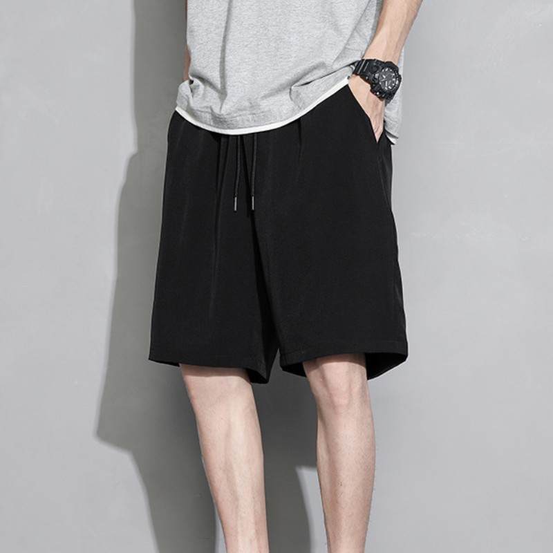 

Летние свободные мужские спортивные шорты со средней талией, легкие, черные, ледяные, шелковые, с пятью точками S чёрный