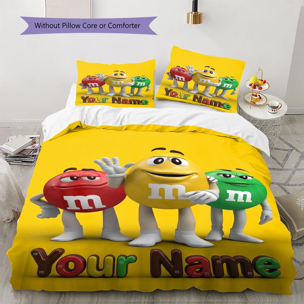 Pościel z wzorem imion M&M's, Zestaw kołdry Pokrowiec na kołdrę Poszewka na poduszkę Domowy prezent urodzinowy(1 * poszwa na kołdrę + 2 * poszewki na poduszki, bez rdzenia)
