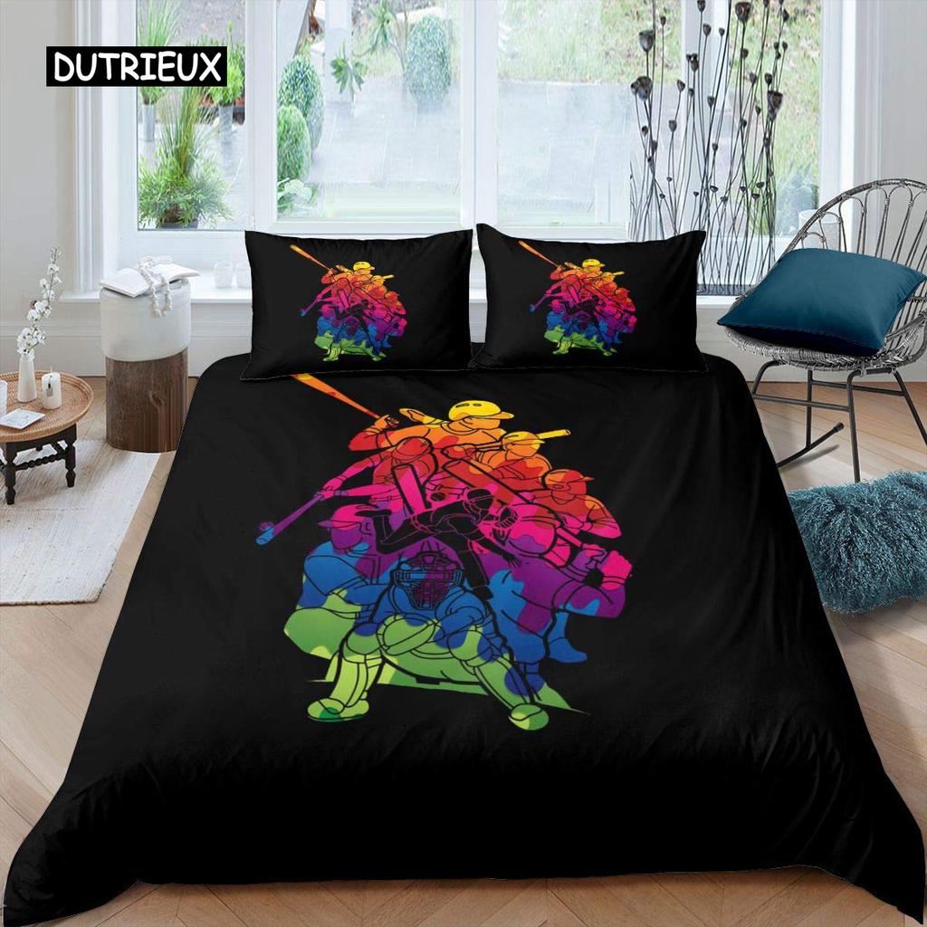 Baseball Duvet Cover Polyester Ball Pattern Sports Theme Player Twin Bedding Set for Teen Baseball Lovers Queen King Quilt Cover