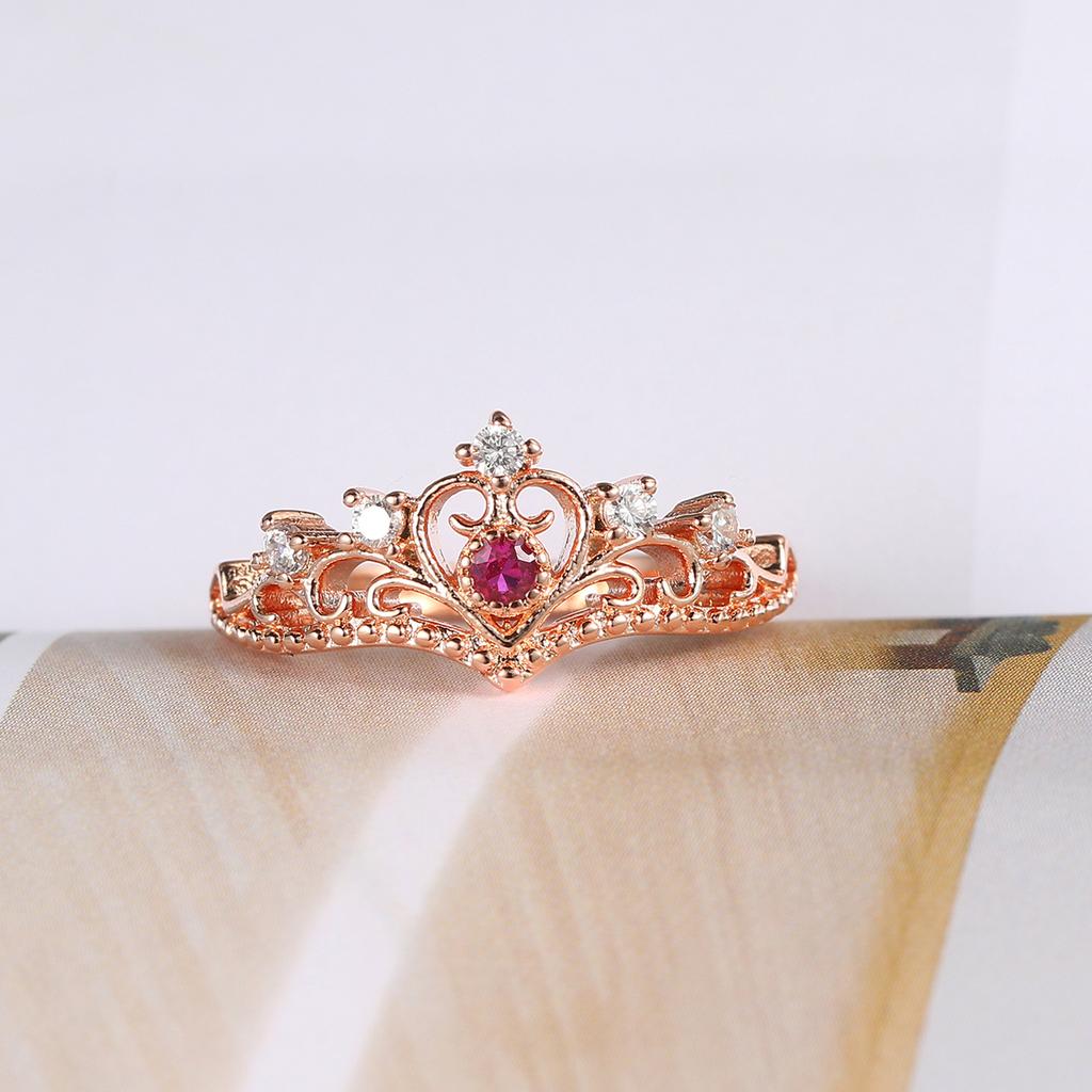 Purple Heart Crown Rings For Female Party Wedding Finger Ring Rose Gold Crystal Jewelry for Women Anel KBR212